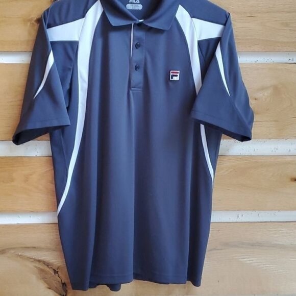 LAST CHANCE...Fila Logo 3 Button Pullover Collared SS Blue & White‎ Polo Sz. L - Picture 2 of 9